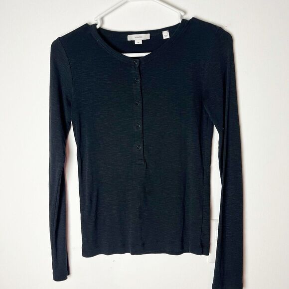 Vince Tops - Vince Rib Trim V Neck Henley Long Sleeve Womens Pullover Sweater Shirt Small